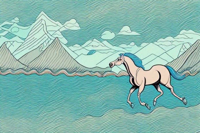 A cleveland bay horse galloping through a scenic landscape in hermanus