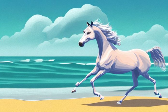 A trakehner horse galloping along a beach in durban