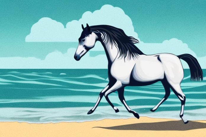A trakehner horse galloping on a beach in port shepstone