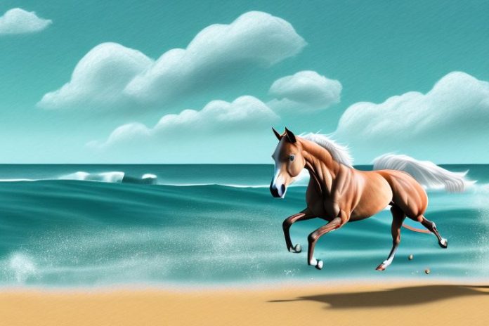 A trakehner horse galloping through a beach landscape in ballito