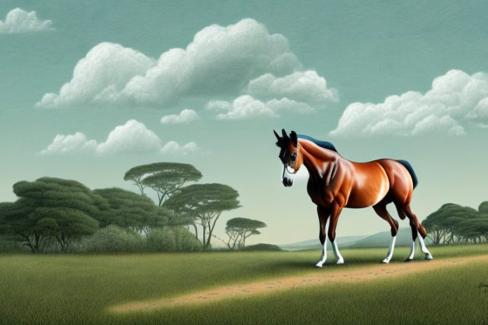 A trakehner horse in a rural landscape of the eastern cape