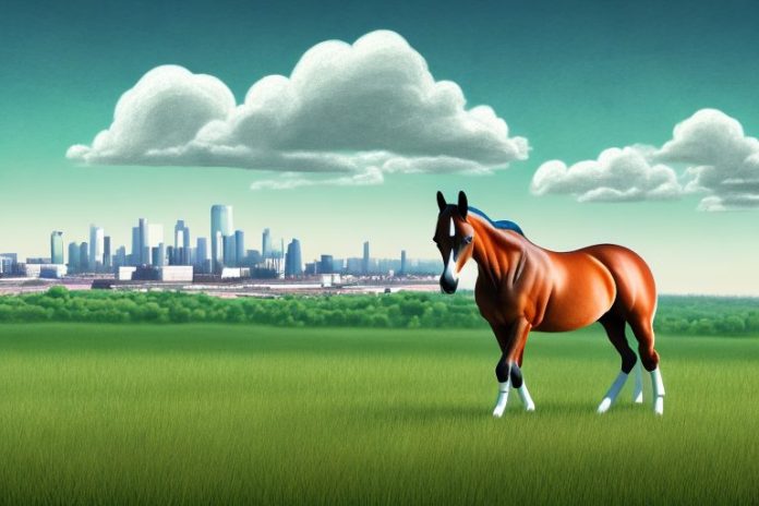 A trakehner horse in a field