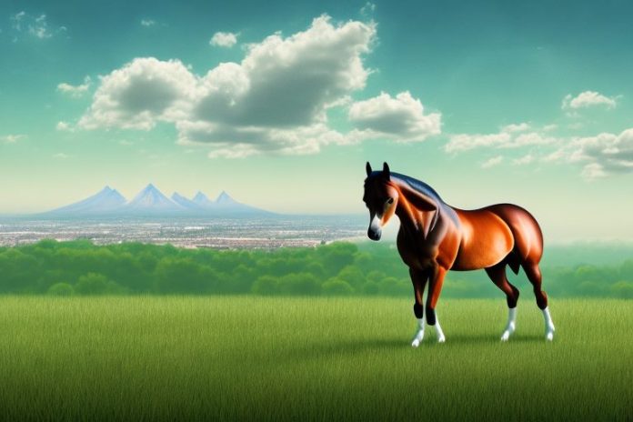 A trakehner horse in a field