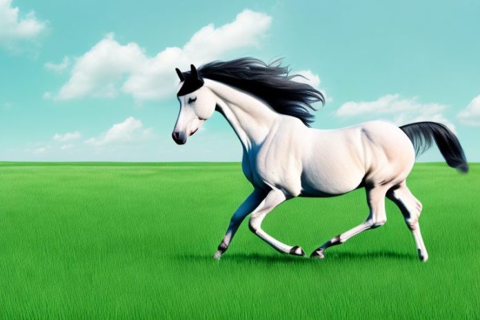 A trakehner horse galloping through a grassy field in phalaborwa