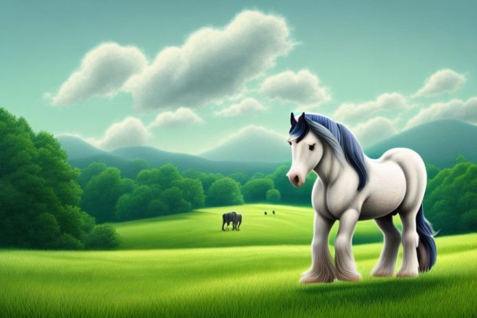 A majestic shire horse in a rural landscape
