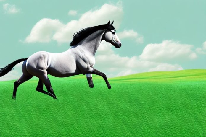 A trakehner horse galloping through a grassy landscape in mpumalanga