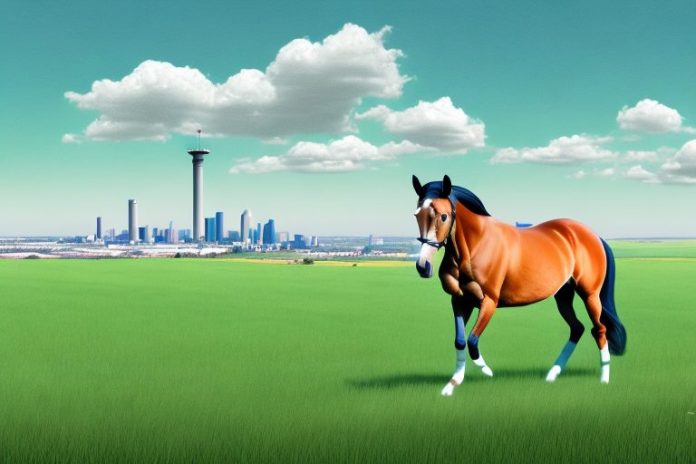A trakehner horse in a field