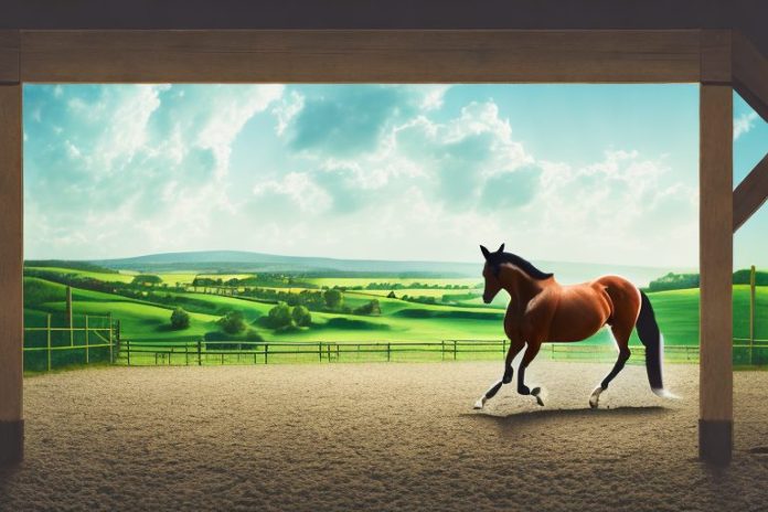 A trakehner horse in a riding arena