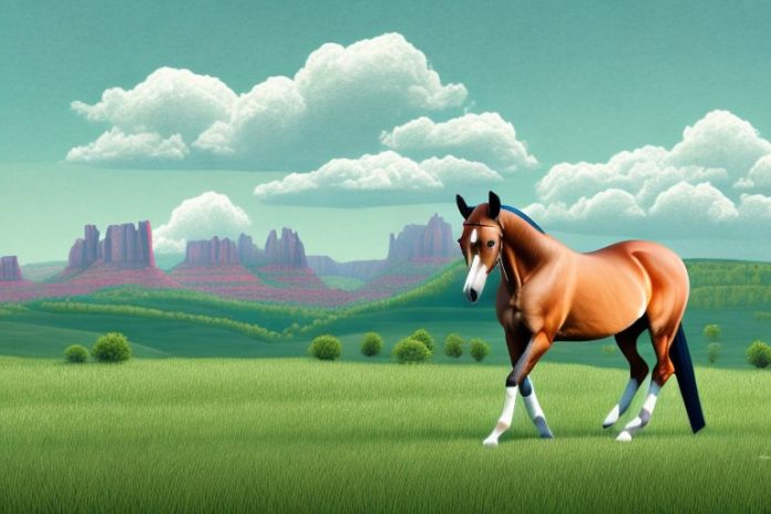 A trakehner horse in a field with the lydenburg landscape in the background