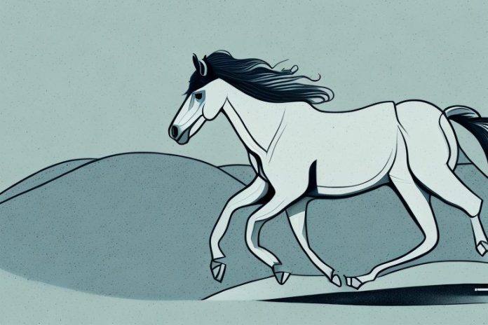 A trakehner horse galloping through a landscape of rolling hills in the northern cape