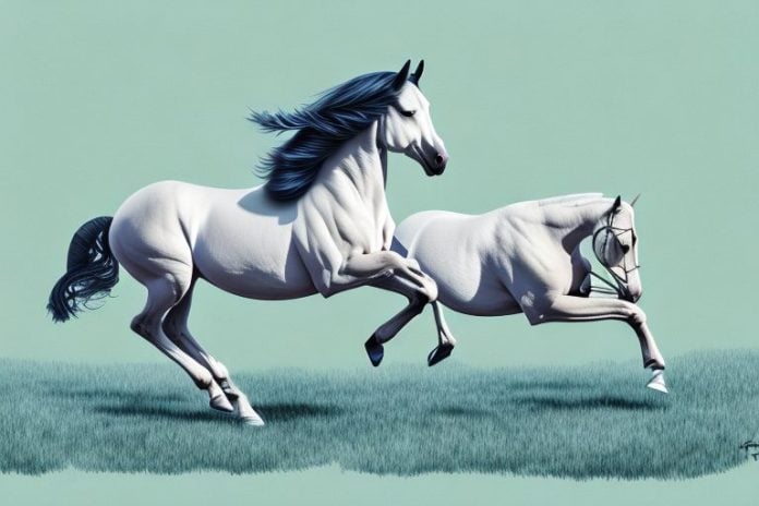 A trakehner horse galloping in a field in upington