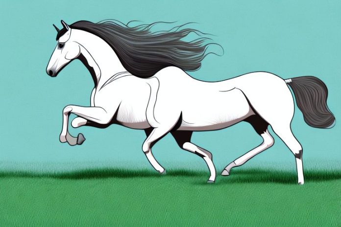 A trakehner horse galloping through a field in brits