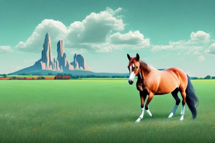 A trakehner horse in a field