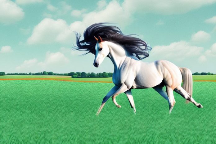 A trakehner horse galloping through a field in worcester