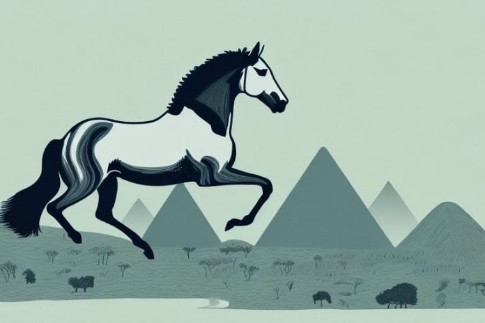 A trakehner horse galloping through a scenic landscape in knysna