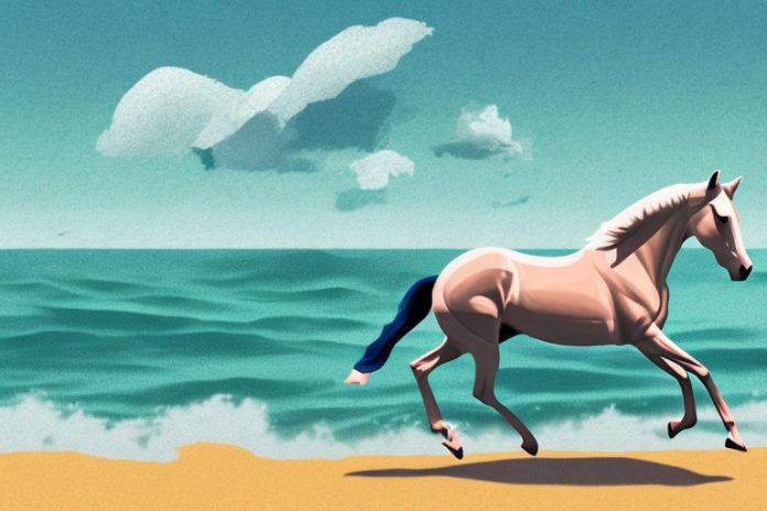 A trakehner horse galloping along a beach in simon's town