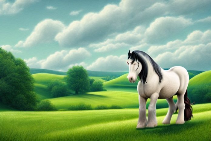 A shire horse in a rural landscape