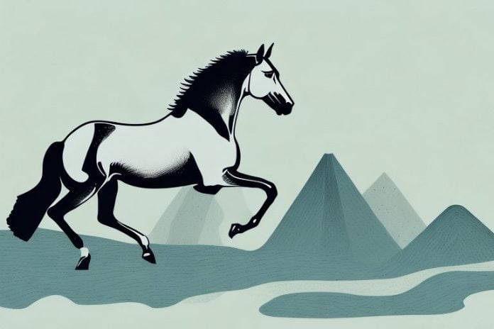 A trakehner horse galloping through a scenic landscape in hermanus