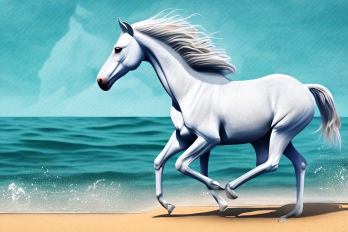 A kathiawari horse galloping along the beach in amanzimtoti