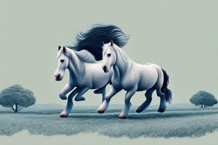 A shire horse galloping through the countryside near upington