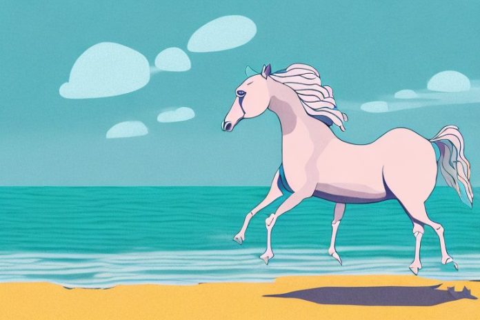 A kathiawari horse galloping along a beach in margate