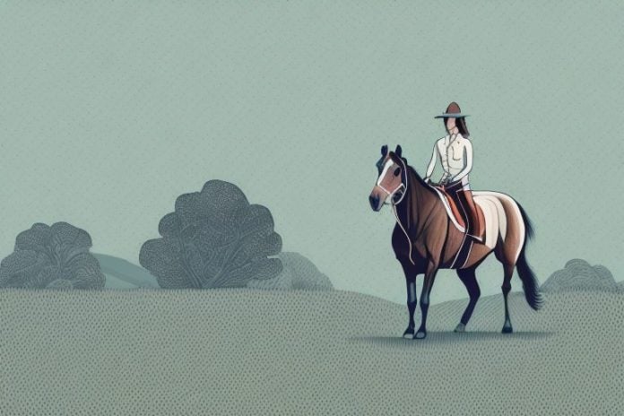 A horse and rider in a rural landscape