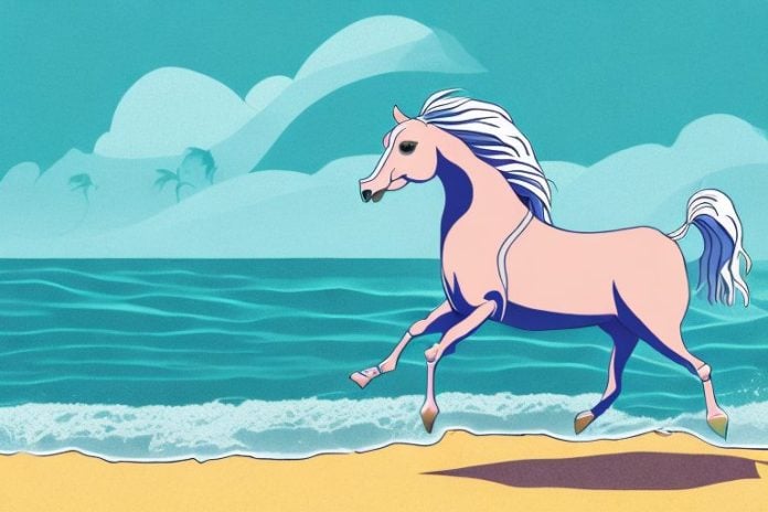 A kathiawari horse galloping along a beach in ballito