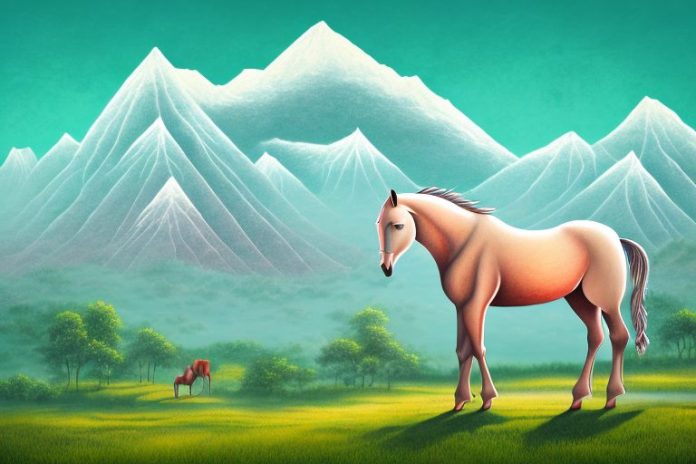 A kathiawari horse in a landscape setting