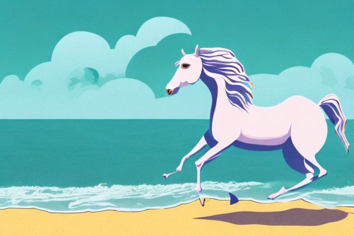 A kathiawari horse galloping along the beach in port alfred