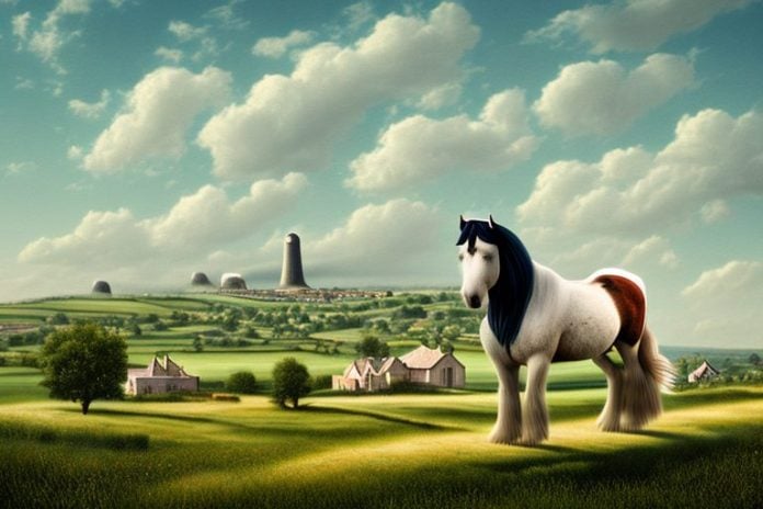 A shire horse in a rural landscape
