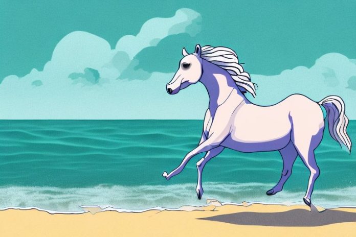 A kathiawari horse galloping along the beach in jeffreys bay