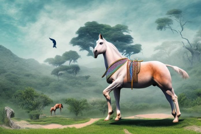 A kathiawari horse in a natural landscape