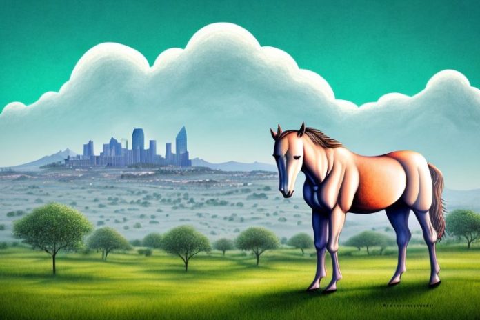 A kathiawari horse in a landscape setting