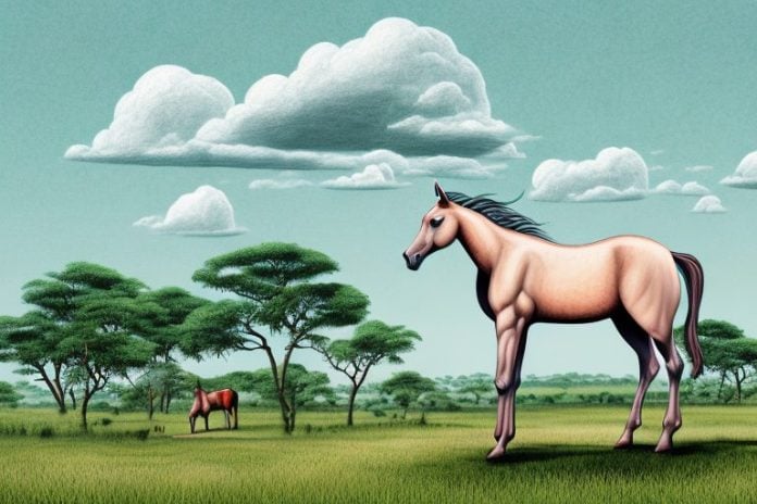 A kathiawari horse in a rural landscape in mokopane