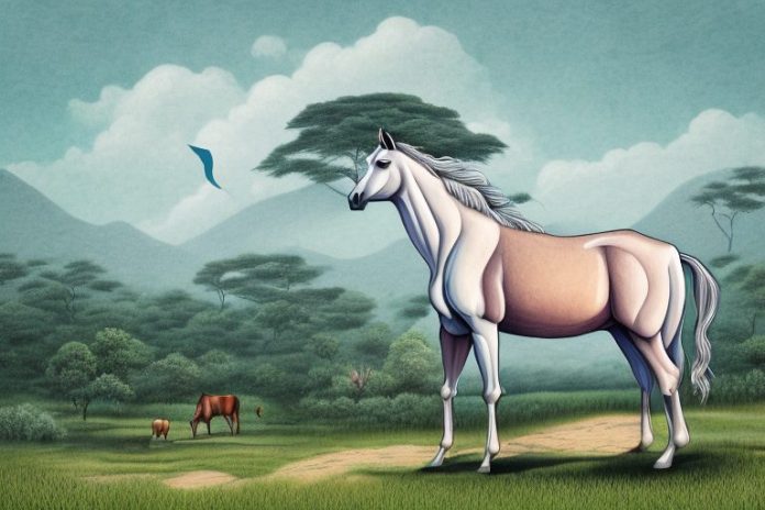 A kathiawari horse in a rural landscape in nelspruit