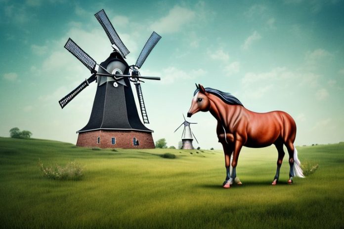 A kathiawari horse in a rural landscape