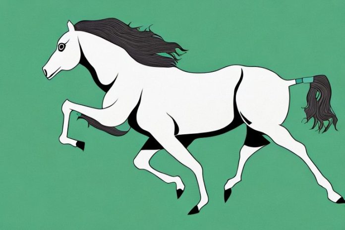 A kathiawari horse galloping through a grassy landscape in secunda