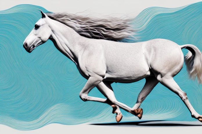 A kathiawari horse galloping through a white river