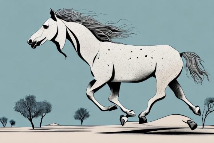 A kathiawari horse galloping across the desert landscape of calvinia