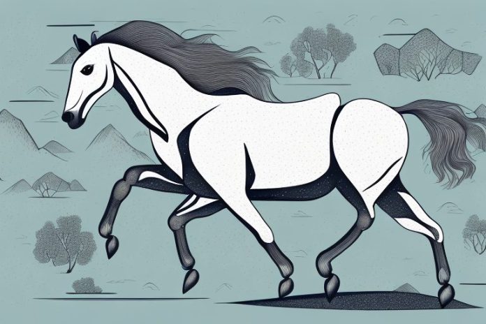 A kathiawari horse galloping through a landscape of the north west