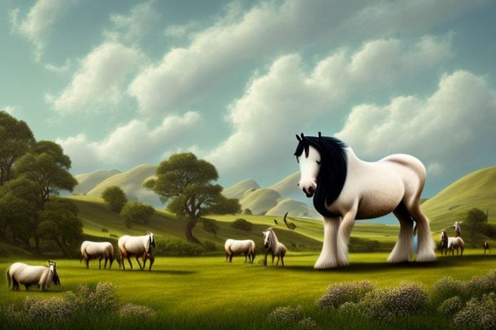 A shire horse in a rural landscape