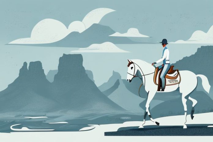 A horse and rider in a scenic landscape of cape town