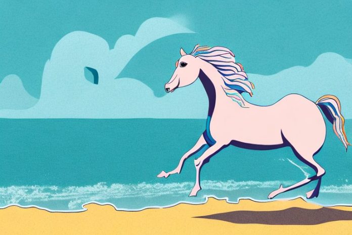 A kathiawari horse galloping along a beach in mossel bay