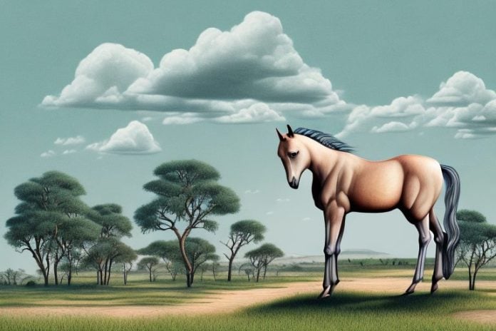 A kathiawari horse in a rural landscape in oudtshoorn