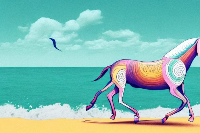 A kathiawari horse galloping along a beach in simon's town