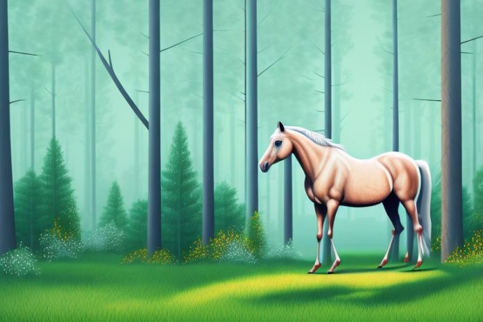 A horse in a forest setting