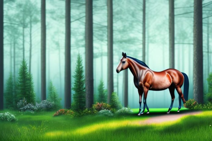 A horse in a forest setting