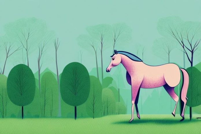 A horse in a forest setting with trees