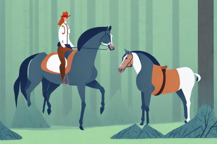 A horse and rider in a forest setting