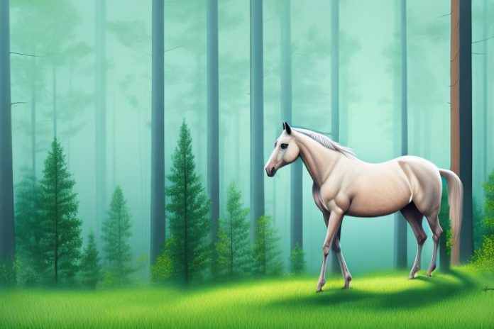 A horse in a forest setting